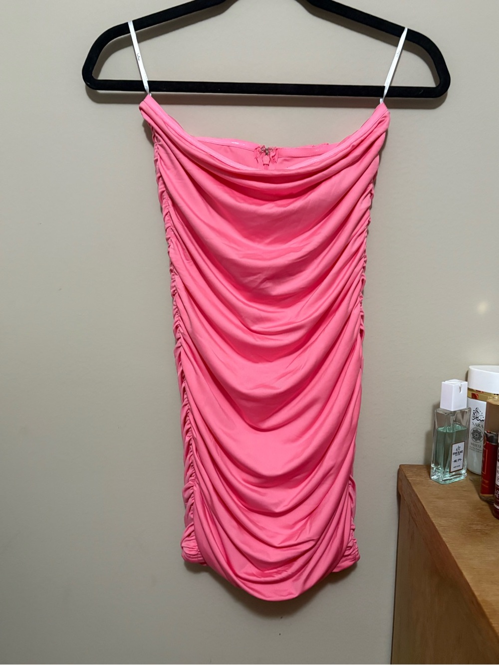 Lulu's Bright Pink Strapless Ruched Dress